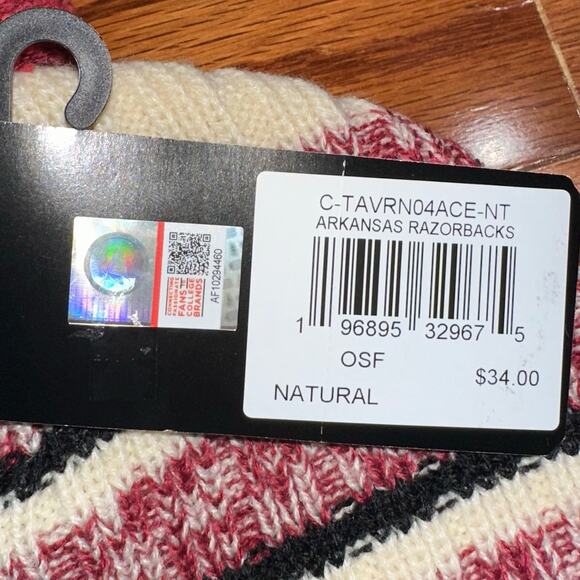 NWT 47 Brand Arkansas Razorbacks Ivory Tavern Cuff Unisex Knit Pom Hat - Picture 4 of 8